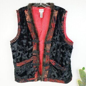 CHICO'S Vest Faux Fur Chinese Mandarin Style size XL Art-to-Wear Artsy Funky